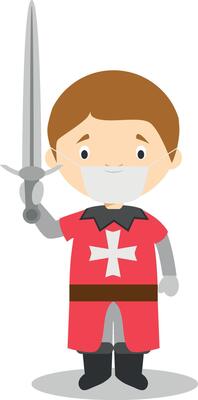 Character from Malta dressed in the traditional way as a Maltese Warrior and with surgical mask and latex gloves as protection against a health emergency