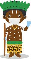 Character from Congo dressed in the traditional way and with surgical mask and latex gloves as protection against a health emergency vector