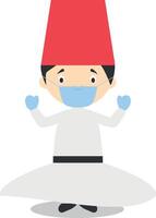 Character from Turkey. Whirling Dervishes dressed in the traditional way and with surgical mask and latex gloves as protection against a health emergency vector
