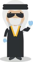 Character from Iraq or Persia dressed in the traditional way and with surgical mask and latex gloves as protection against a health emergency vector