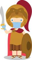 Alexander The Great cartoon character with surgical mask and latex gloves as protection against a health emergency vector