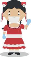 Character from Chile dressed in the traditional way and with surgical mask and latex gloves as protection against a health emergency vector