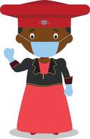 Character from Namibia-Herero Tribe dressed in the traditional way and with surgical mask and latex gloves as protection against a health emergency vector