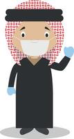 Character from Jordan dressed in the traditional way and with surgical mask and latex gloves as protection against a health emergency vector
