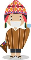 Character from Peru dressed in the traditional way and with surgical mask and latex gloves as protection against a health emergency vector