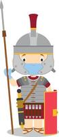 Character from Italy dressed in the traditional way as a Roman Legionary and with surgical mask and latex gloves as protection against a health emergency vector