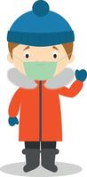 Character from South Pole, Arctic or Antarctica dressed in the traditional way and with surgical mask and latex gloves as protection against a health emergency vector