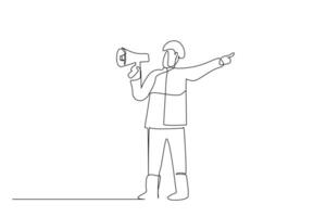 fire warning megaphone man firefighter one line art design vector