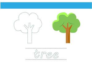 tree word letter trace for kids handwriting practice child book exercise design vector