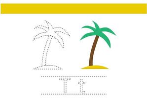 palm tree island object trace child activity handwriting study coloring book design vector