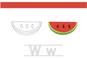 watermelon fruit object trace handwriting practice child book lesson exercise design vector