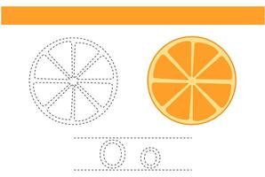 orange fruit object trace handwriting exercise child book activity lesson design vector