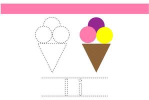 ice cream object trace handwriting exercise child book education design vector