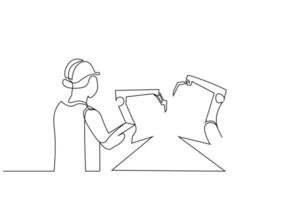 robot robotic machine factory employee industry technology work one line art design vector