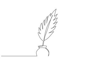 ink quill pen vintage retro object one line art design vector