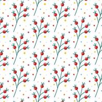 Winter seamless pattern with red berries of rowan and in flat style. Autumn design for postcards, paper printing, textiles. illustration on a white background. vector