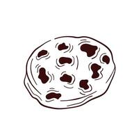 Chocolate chip cookie in line art style. Crunch homemade biscuit design for bakery. illustration isolated on a white background. vector