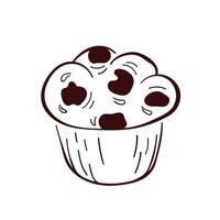 Muffin with chocolate in line art style. Design of sweet baked cupcake for pastry shop, bakery. illustration isolated on a white background. vector