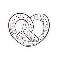 Pretzel icon in line art style. A bakery design product in the shape of a brezel. illustration isolated on a white background. vector