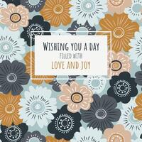 Happy birthday greeting card with different flowers. Festive square postcard with a wish for birthday party and invitations. illustration in Scandinavian style. vector