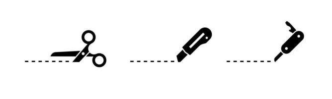 Set of cut lines, cutting tools instructions symbols. vector