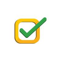 Check mark icon, Green checkmark in yellow square. green marker with yellow list. Checkmark illustration element design for various design needs vector