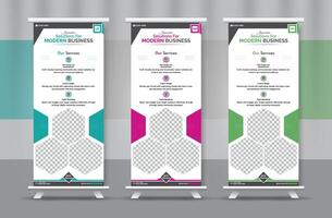 Elegant and Modern Roll Up Banners Design Templates for Business Promotions vector