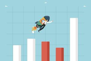 Man on a rocket takes off up chart vector