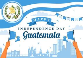 Happy Guatemala Independence Day Illustration for September 15 with a Waving Flag and Ribbon in a Flat Style Cartoon Background vector