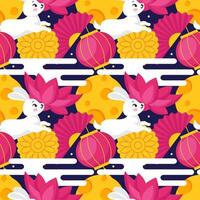 Mid Autumn Seamless Pattern Design with Decorative Elements in Hand Drawn Cartoon Flat Illustration Template vector