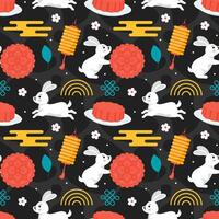 Mid Autumn Seamless Pattern Design with Decorative Elements in Hand Drawn Cartoon Flat Illustration Template vector