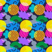 Mid Autumn Seamless Pattern Design with Decorative Elements in Hand Drawn Cartoon Flat Illustration Template vector
