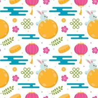 Mid Autumn Seamless Pattern Design with Decorative Elements in Hand Drawn Cartoon Flat Illustration Template vector