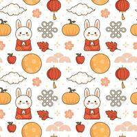 Mid Autumn Seamless Pattern Design with Decorative Elements in Hand Drawn Cartoon Flat Illustration Template vector