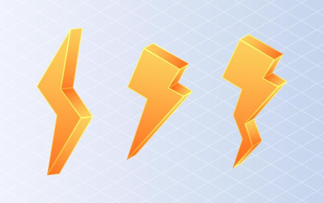 Isometric lightning bolt. Set electric lightning bolt on white background