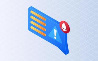 Isometric attention bell. Emergency notifications alert on white background vector