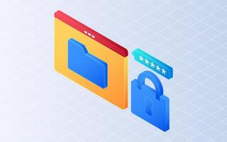 Isometric password protected. Password security on white background vector