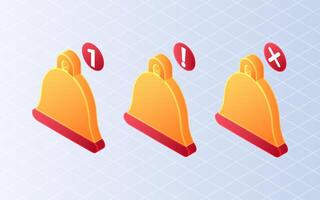Isometric notification bell. Danger attention on white background vector