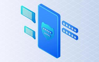 Isometric smartphone with protection password. Phone security on white background vector