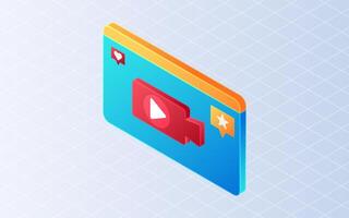 Isometric live streaming. Media player interface on white background vector