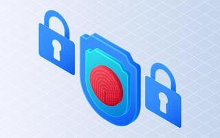 Isometric fingerprint cyber secure. Biometric security on white background vector