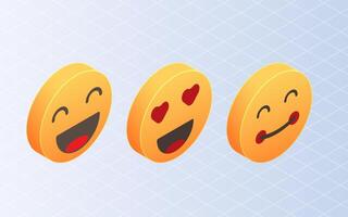 Isometric emoticon smile. Set of yellow emoji on white background vector