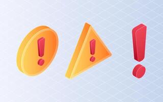 Isometric exclamation marks. Set caution, alert on white background vector