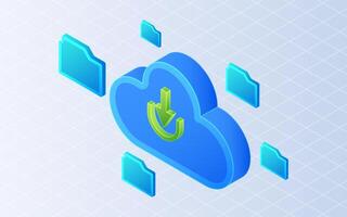 Isometric download data to cloud. Data services on white background vector