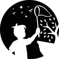 logo icon symbol kids chasing fireflies isolated in a white background vector