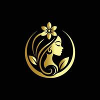 Beautiful girl with butterfly on her hair. illustration on black background. vector