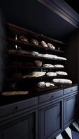Assorted Breads Displayed on Old Bakery Shelf video