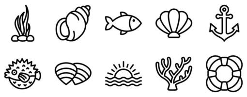 Ocean Icon Set Fluid Line Style Collection for Marine Themes vector