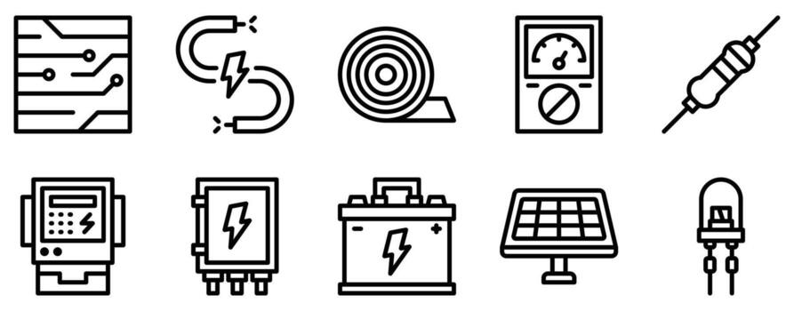 Electrician Tools and Elements Icon Set Precise Line Style Collection for Electrical Work vector
