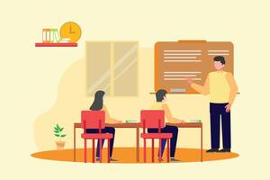 Lecturers teaching in class concept. Colored flat illustration isolated. vector